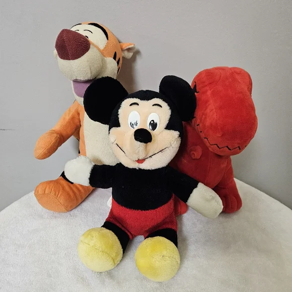 Disney Plush Trio - Black Mickey, Orange Tigger, Red Dinosaur - Picture 2 of 12